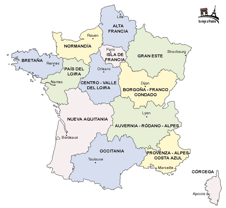 Mapa de las regiones de Francia