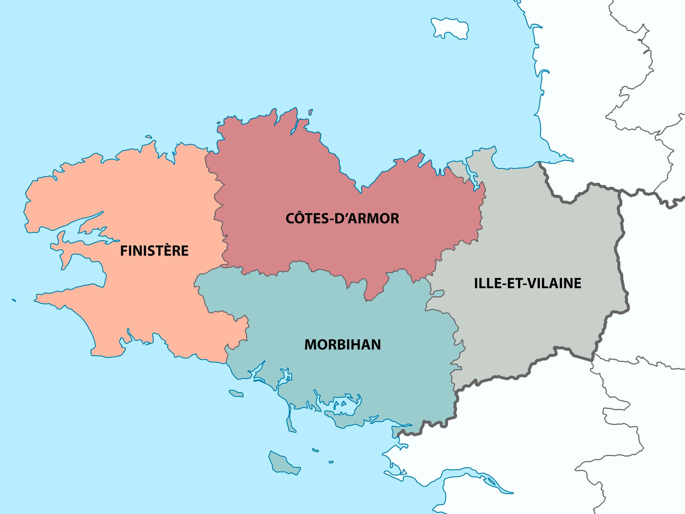Mapa de la región de Bretaña, Francia