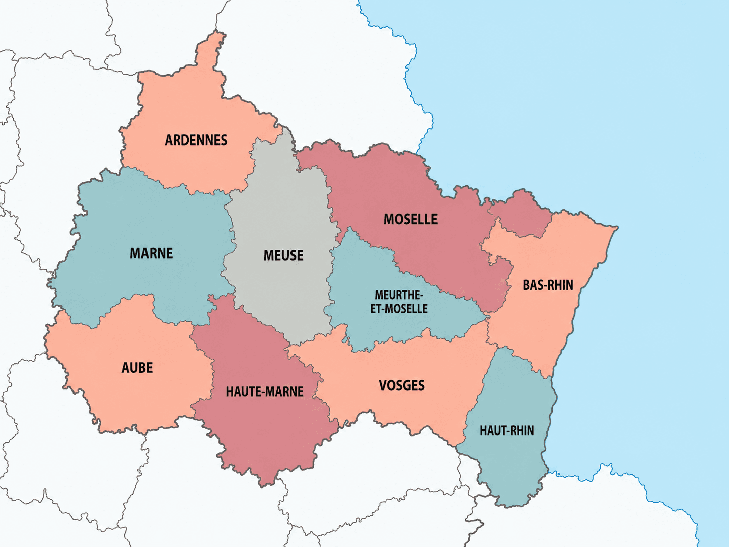 Mapa de la región de Gran Este, Francia
