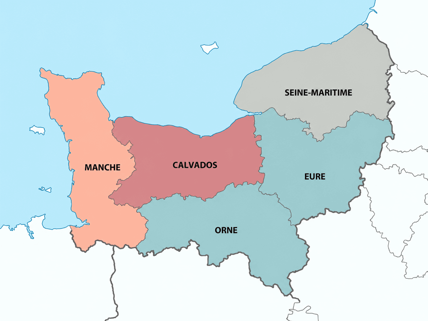 Mapa de la región de Normandía, Francia