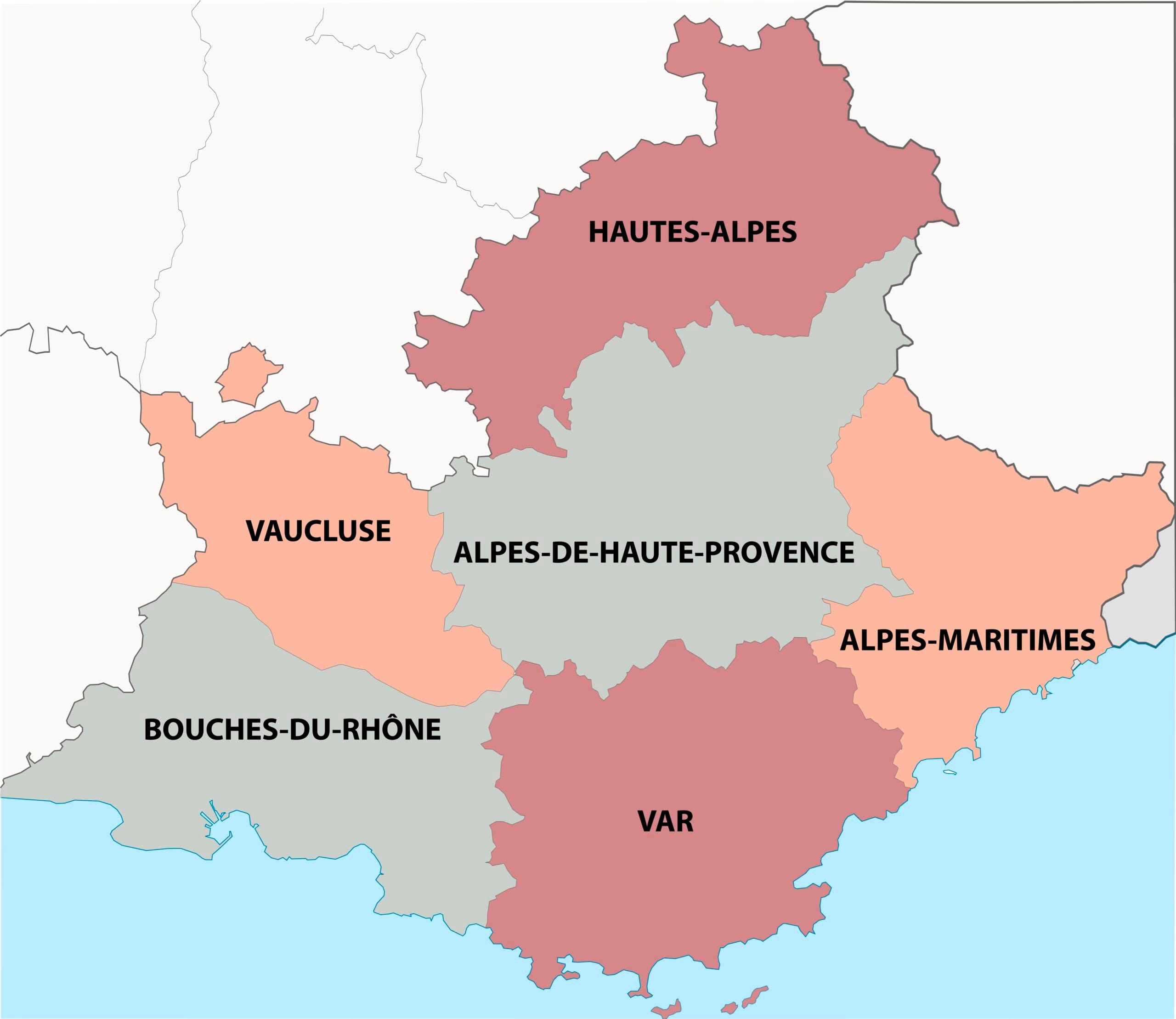 Mapa de la región de Provenza-Alpes-Costa Azul, Francia